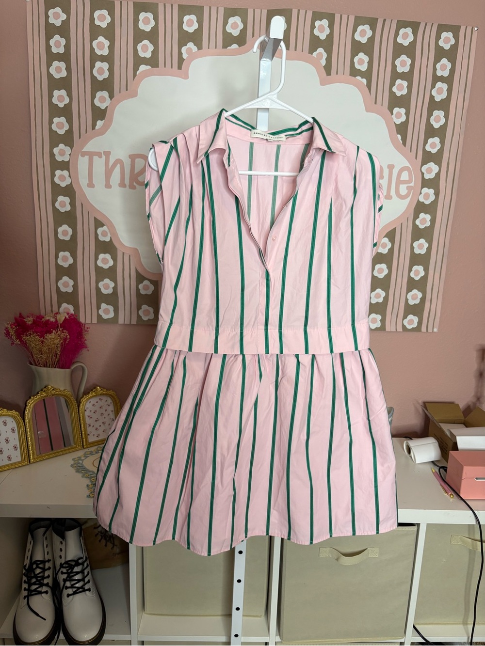 English factory striped pleated mini dress